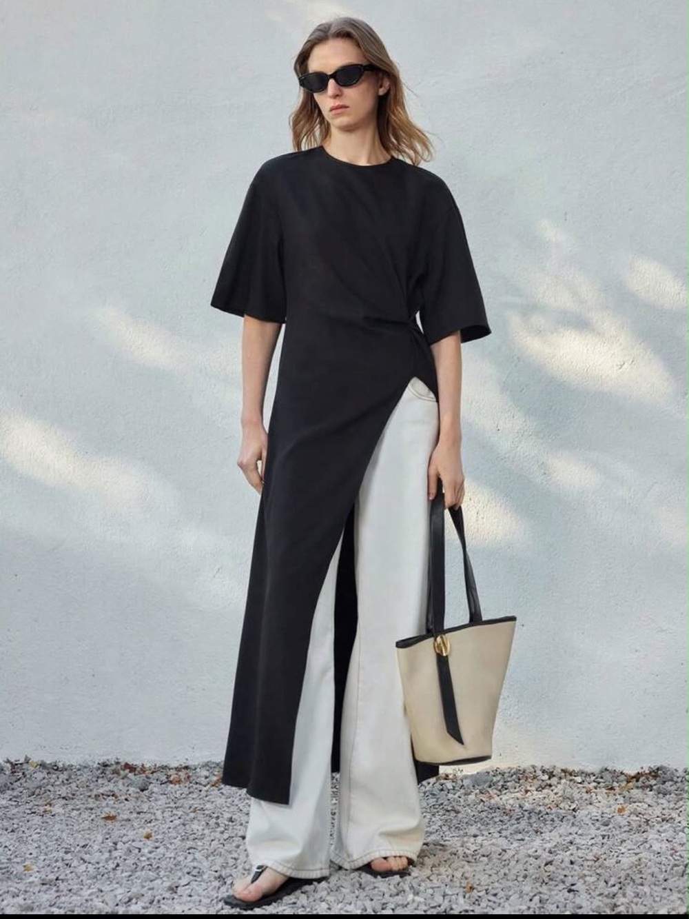Black Twist-Front Midi Dress